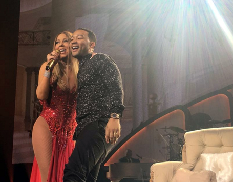 Mariah Carey teases a blindfolded John Legend | mcarchives.com