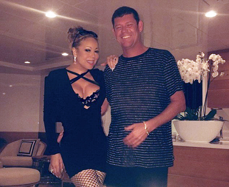Mariah flashes cleavage and lingerie in a low-cut dress | mcarchives.com